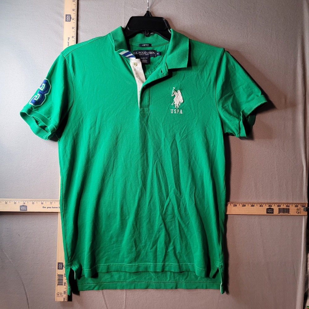 US Polo Assn‎ Mens Slim Fit Stretch Polo Green Short Sleeve Logo Size M